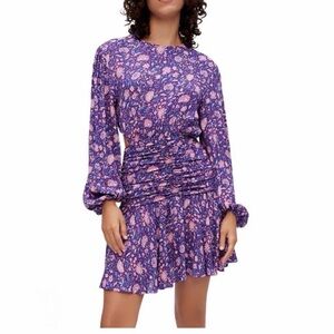 Maje Purple Floral Long-Sleeve Tiered Dress